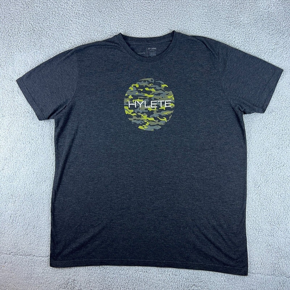 Hylete T Shirt Mens 2XL Black Camouflage Logo Athleisure Performance Tech Rayon